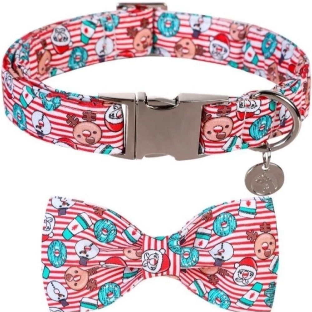 Pet Dog Festive Christmas Collar and Bow - Holiday Graphics